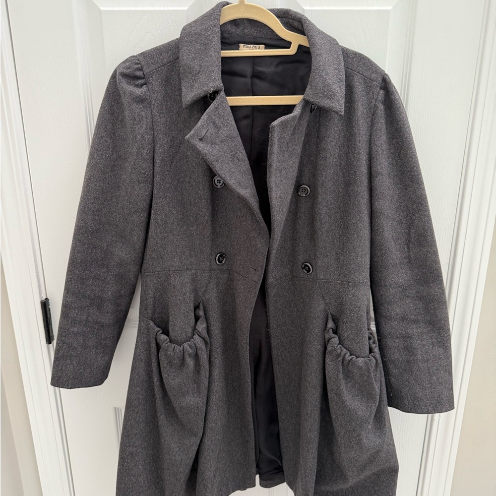 Miu Miu Gray Trench Coat Classic Tailored Design